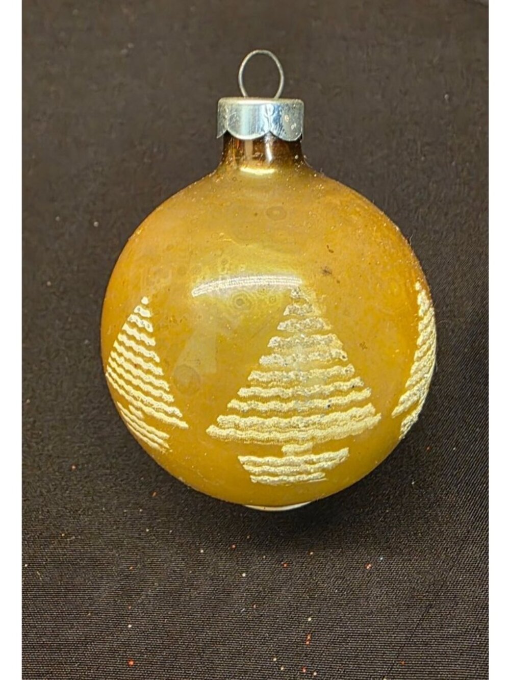 Vintage MCM Gold Mercury Glass Christmas Tree Stenciled Ornament Made in USA